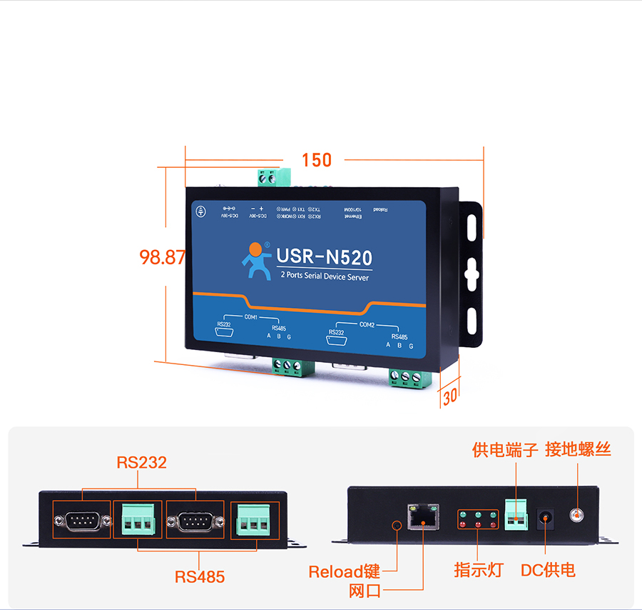 双串口服务器N520 产品细节